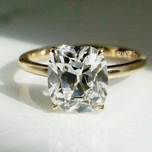 3 CT Vintage Old Mine Cushion Cut Diamond Engagement Ring, Solitaire Diamond Ring, 14k Yellow IGI Certified Lab Grown Solitaire Diamond Ring