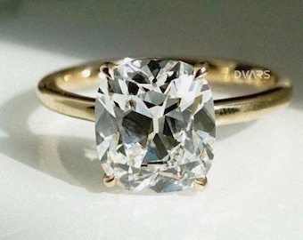 Anillo de compromiso antiguo con diamante talla cojín, anillo solitario OMC, anillo de oro amarillo de 14k con diamante cultivado en laboratorio, anillo de boda con diamante.