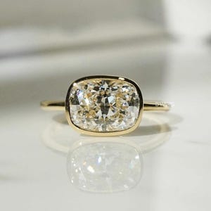 2.5 CT Elongated Cushion Lab Grown Diamond Ring: East-West Bezel Setting