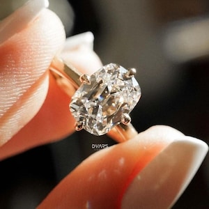 Old Mine Cut Antique Cushion Cut Moissanite Diamond Engagement Ring, 3.00 CT Elongated Cushion Cut, Anniversary gift, Diamond Ring for her