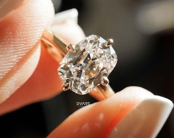Old Mine Cut Antique Cushion Cut Moissanite Diamond Engagement Ring, 3.00 CT Elongated Cushion Cut, Anniversary gift, Diamond Ring for her