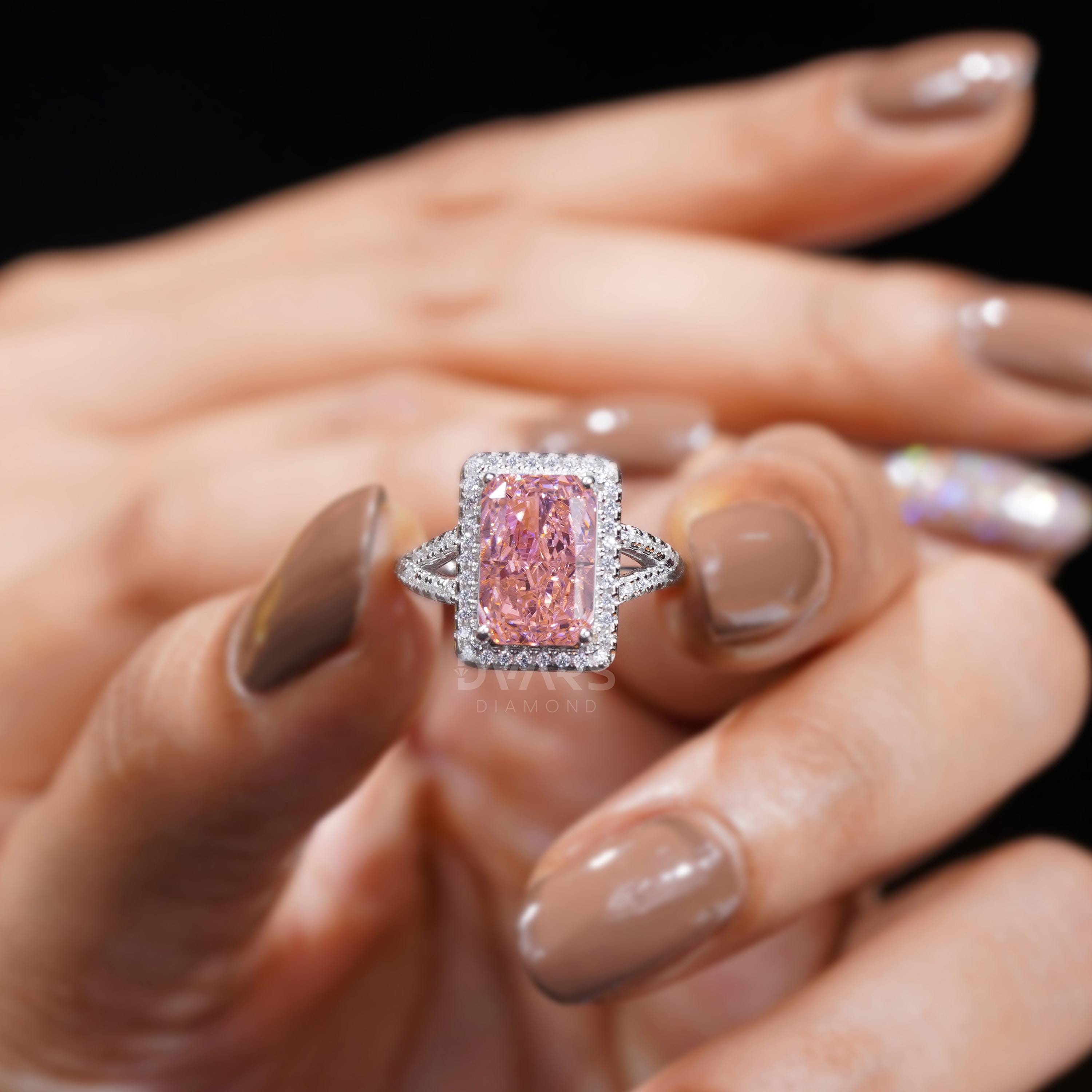5.00 CT Elongated Radiant Fancy Intense Pink Moissanite Diamond Ring / Baby Pink Diamond / Light Pink Diamond Engagement Ring
