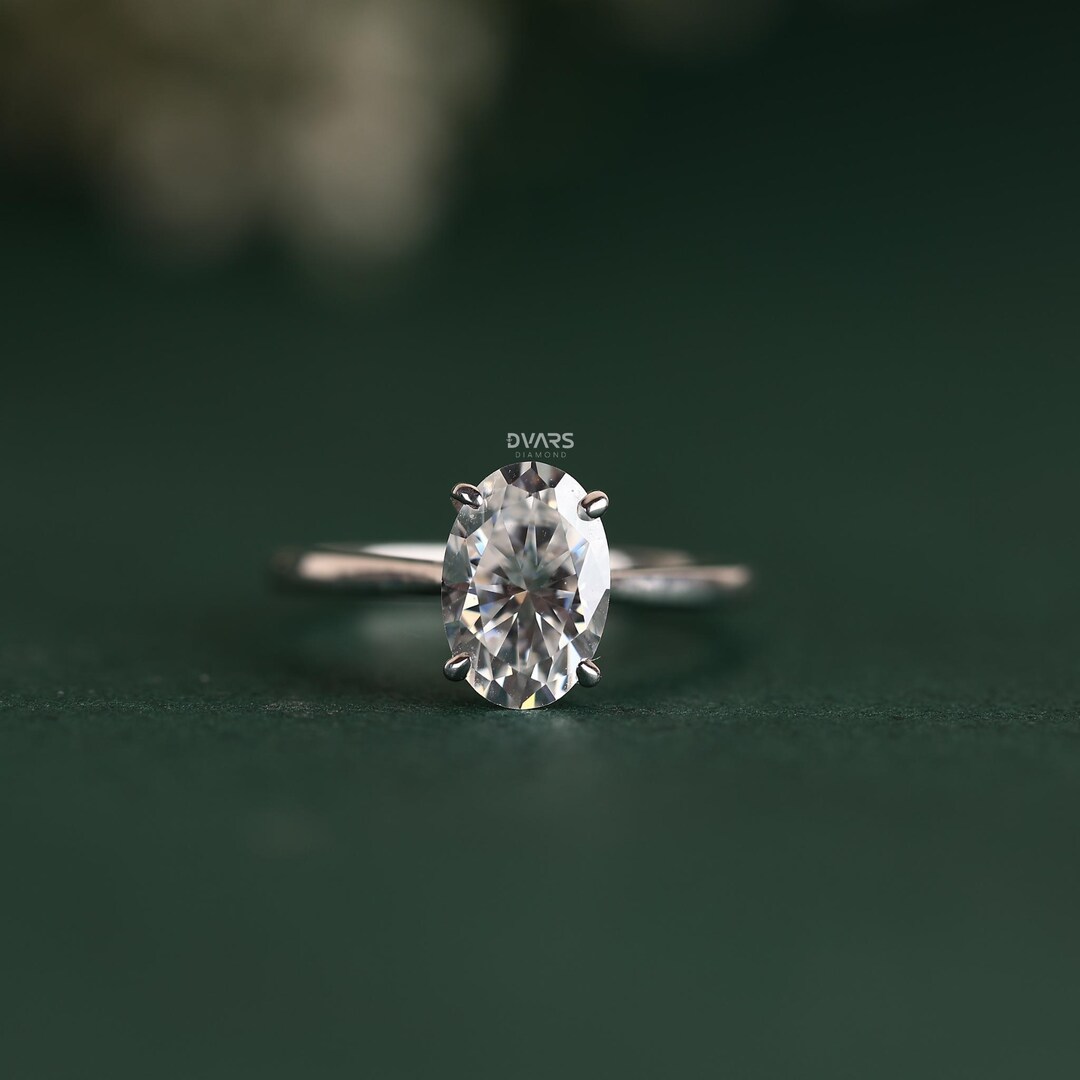 14K Gold Moissanite Oval Engagement Ring: Solitaire Bridal Wedding