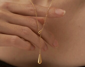 Minimalistische Y-vormige hangerketting van goudkleurig roestvrij staal – verstelbare fijne ketting 40+5 cm