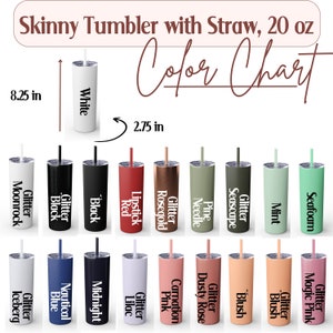 Skinny Tumbler With Straw 20oz Size and Color Chart Printify Insulated Skinny Tumbler Color Chart Skinny Tumbler Mockup Color Variations