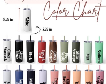 Skinny Tumbler With Straw 20oz Size and Color Chart Printify Insulated Skinny Tumbler Color Chart Skinny Tumbler Mockup Color Variations
