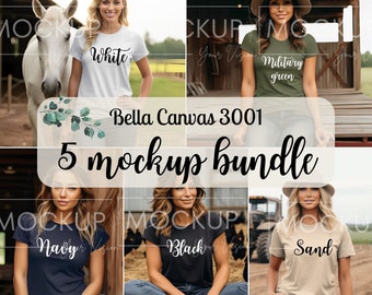 Western Mockup Bundle-3001 Country Bella + Canvas 3001 Mockup Canva Cowgirl Bellacanvas Tshirt Mockup T-shirt Mockup Western Mock Bundle