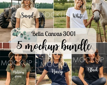 Country Bella + Canvas 3001 Mockup Canva Western Mockup Bundle-3001 Cowgirl Bellacanvas Tshirt Mockup T-shirt Mockup Western Mock Bundle