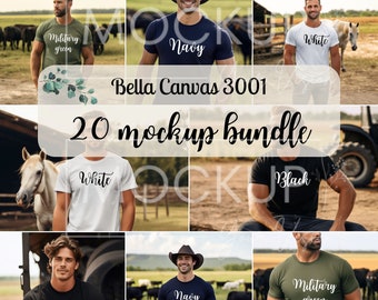 Country Bella + Canvas 3001 Mockup Canva Western Mockup Bundle-3001 Cowgirl Bellacanvas Tshirt Mockup T-shirt Mockup Western Mock Bundle
