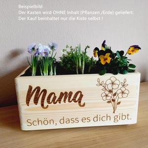 Blumenkasten, personalisierbar, Geschenkidee Geburtstag, Muttertag, Dekoration, Gravur Mama, Oma o. Name, Pflanzkiste Holz, Geschenk, Unikat