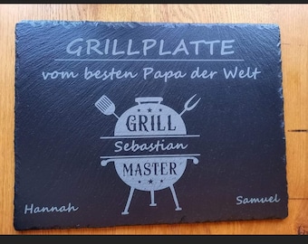 Grillplatte, Servierplatte, Für den BESTEN PAPA, Schiefer, 40x30cm, lasergraviert, personalisierbar, Geschenk zum Vatertag, Geburtstag