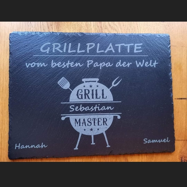 Grillplatte, Servierplatte, Für den BESTEN PAPA, Schiefer, 40x30cm, lasergraviert, personalisierbar, Geschenk zum Vatertag, Geburtstag