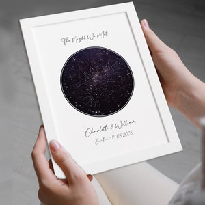 Sternenkarte Print für besondere Nächte - Hochzeit, Geburtstag, Jahrestag, personalisiertes Geschenk, A5/A4/A3, Rahmen optional