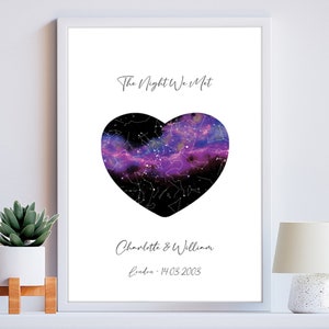Personalisierte und besondere Nachtkarte der Sterne - ideales romantisches Geschenk für Sie, Ihn, Paare am Valentinstag, Jahrestag, Geburtstag, Hochzeit
