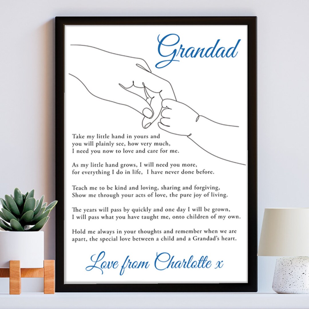 Take My Hand Poem Personalized New Grandad Gift Birthday Etsy