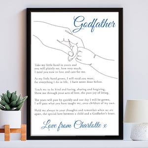 Impresión de poema personalizada para padrino - Regalo perfecto de bautizo o bautismo para ocasiones especiales de Godchild - Take My Hand