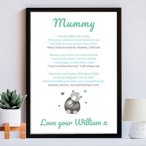 Personalisierte Bär Gedicht Druck für Mama Geschenk - Perfekt für Geburtstag, Muttertag, Weihnachten, Dankeschön Geschenk für die neue Mama, für ihr Geschenk