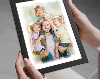 Personalized Family Watercolor Portrait, Custom Photo Art Gift