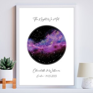 Personalisierte Sternenkarte Druck für Valentinstag Geschenk - NIGHT WE MET - Hochzeit, Geburtstag, Jubiläum - Individuelles Geschenk, Größe & Rahmen Auswahl