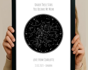 Mapa estelar personalizado, regalo sentimental para el Día de la Madre, recuerdo del cielo nocturno.