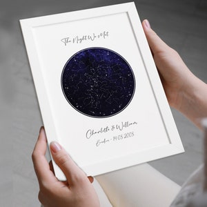 Personalisierte Sternenkarte von 'The Night We Met' - Poster mit Sternposter, gerahmt oder ungerahmt