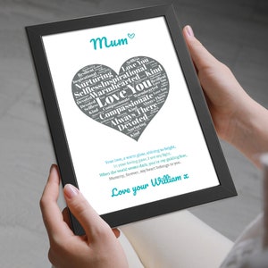 Personalisierte Geschenke für Mama zum Geburtstag oder Muttertag - &#39;Love You&#39; Herz & Gedicht Print, Geschenk von Sohn oder Tochter für Mama Mutter