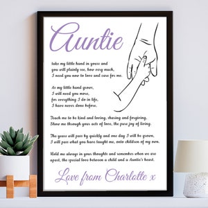 Personalized Aunt Poem Print, Gift for Auntie Keepsake