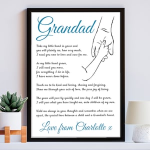 Hold My Hand Poem Personalized Grandad Gift - Birthday, Christmas, Father's Day - From Grandson or Granddaughter