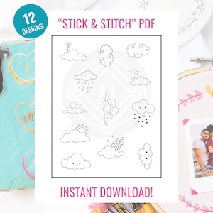 Stick & Stitch Patches &quot;Clouds&quot; Collection Printables, Download For Stick And Stitch DIY, stick and stitch embroidery designs