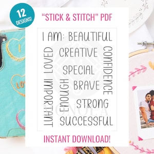 Stick & Stitch Patches &quot;Self Love&quot; Collection Printables, Download For Stick And Stitch DIY, Modern Hand Embroidery, DIY Embroidery,