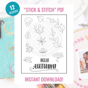 Stick & Stitch Patches &quot;Autumn&quot; Collection Printables, Download For Stick And Stitch DIY, stick and stitch embroidery designs