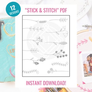 stick and stitch embroidery designs &quot;Wildflowers&quot; Collection Printables, Download For Stick And Stitch DIY, Modern Hand Embroidery