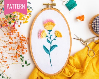 PDF pattern + video tutorial " Special Calliandra ", Intermediate embroidery PDF pattern, flower embroidery designs, colorful embroidery
