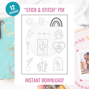Stick & Stitch Patches &quot;Boho&quot; Collection Printables, Download For Stick And Stitch DIY, stick and stitch embroidery designs