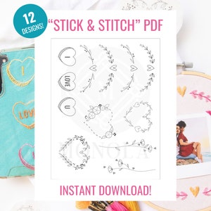 stick and stitch embroidery designs, valentines Day Stick and stitch, Modern Hand Embroidery, DIY Embroidery , Clothing Embroidery