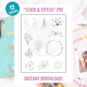Stick & Stitch Patches &quot;Floral&quot; Collection Printables, Download For Stick And Stitch DIY, stick and stitch embroidery designs