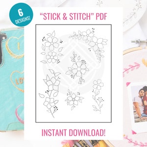 Stick & Stitch Patches &quot;Floral Garden&quot; Collection Printables, Download For Stick And Stitch DIY, stick and stitch embroidery designs