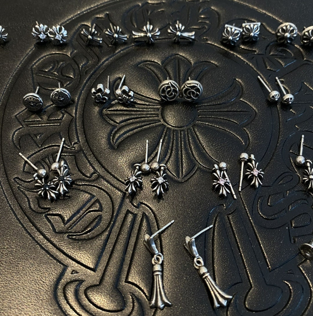 S925 Silver Chrome Hearts Cross Earrings Chrome Hearts Stud Etsy