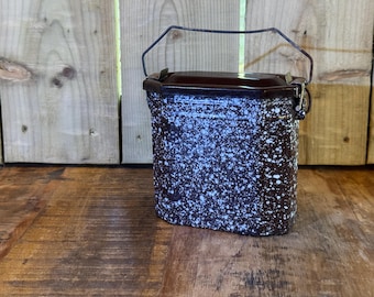 French Enamel Lunch Box / Lunch Tin - Brown and White - Medium