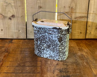 French Enamel Lunch Box / Lunch Tin - Brown and White - Medium