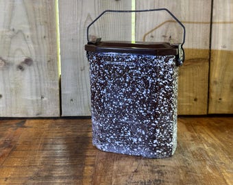 French Enamel Lunch Box / Lunch Tin - Brown and White - Large