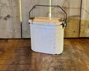 French Enamel Lunch Box / Lunch Tin - Yellow and White - Medium