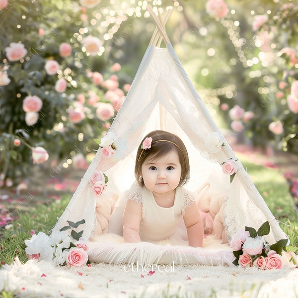 Dreamy Little Hunter Digital Backdrop | Boho Tent Birthday Theme | One Happy Camper | EtherealCalmCreative