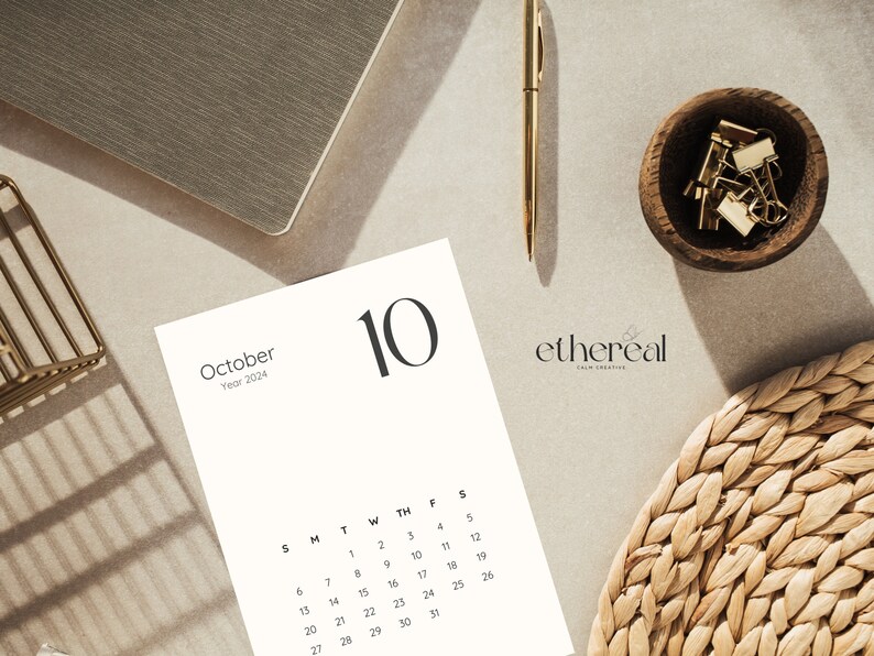 Minimalist 2024 Calendar Monthly Desk Calendar Table Calendar Printable
