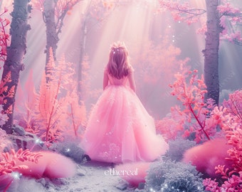 Enchanted Forest Princess Digital Backdrop | Kids Room Decor & Birthday Decor | Dreamy Pink Theme | EtherealCalmCreative