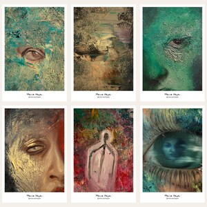 Set med 6 konstvykort – Tryck från originalmålningar, 10×15 cm på kraftigt 350 g papper, set med figurativa konstkort av Merve Heper