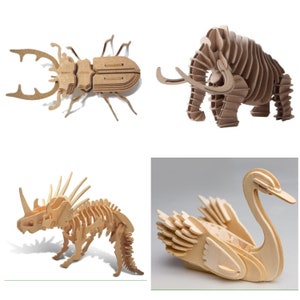 11 Lasercut Projekte, Tiere, Insekten, Vögel, Dinosaurier.