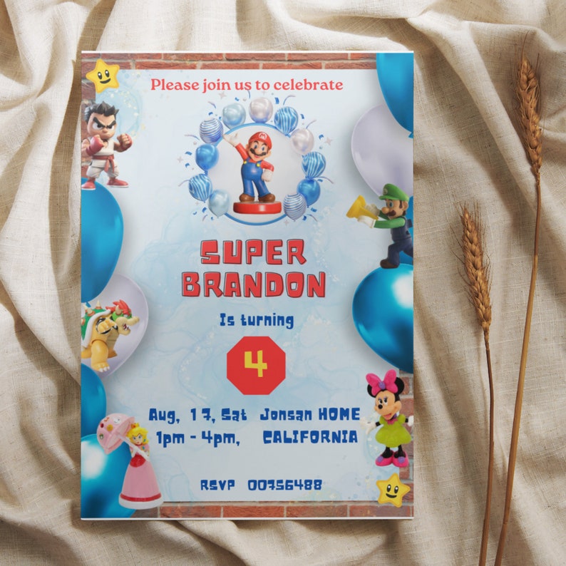 Super Mario Birthday Invitation,super Mario Birthday Invite Editable Printable Template for ...