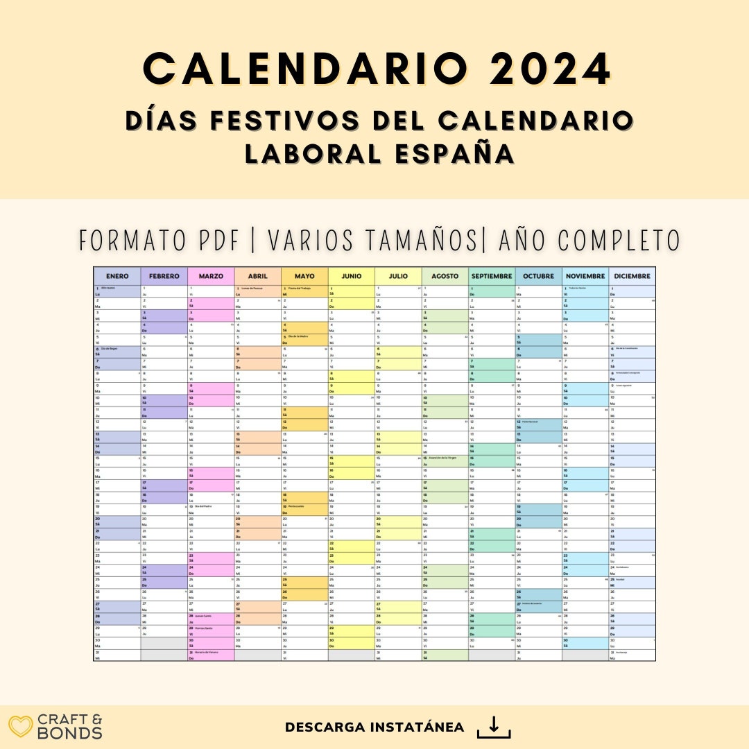 2024 Calendar PDF Vertical Calendar 2024 Holidays Spain Nice Work