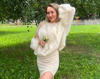 Mohair Sweater for Women, Quiet Luxury Knit, Handmade Italian Yarn